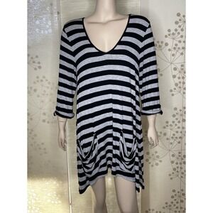 Saks Fifth Avenue Black Gray Striped Long Sleeve Tunic XL